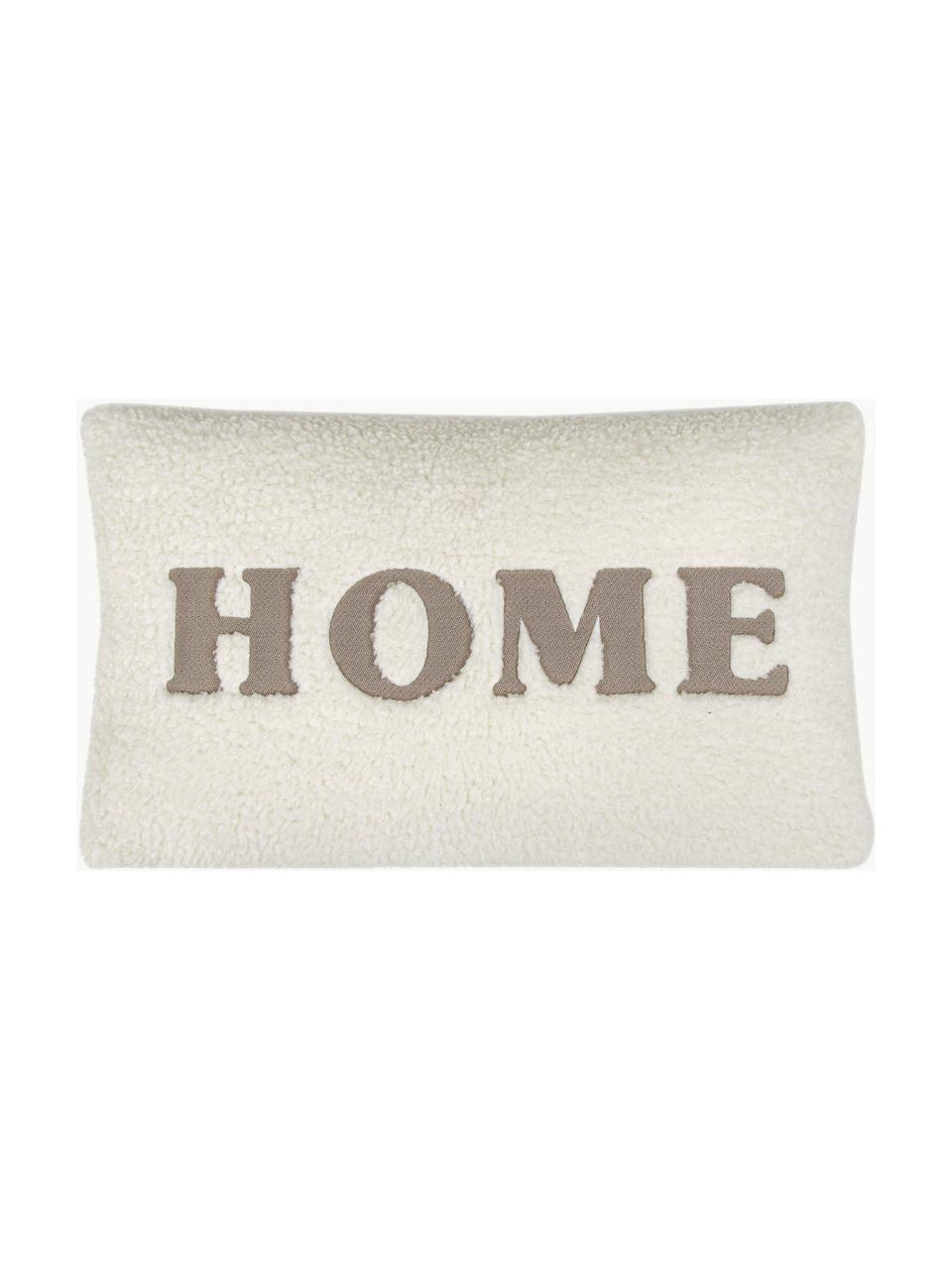 Bestickte Teddy-Kissenhülle Home, Cremeweiß & Beige, B 30 x L 50 cm