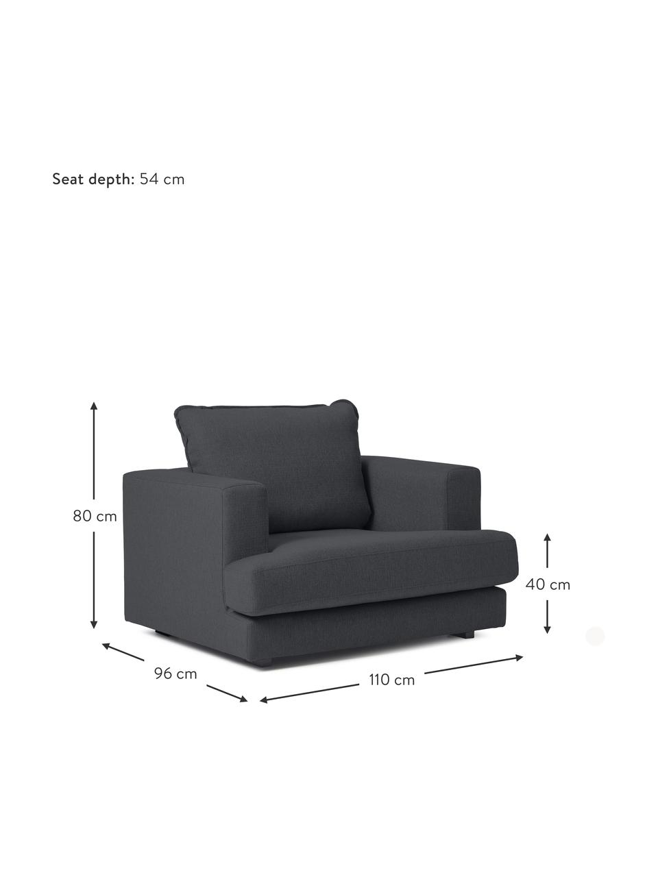 Poltrona Tribeca, Rivestimento: 100% poliestere Il rivest, Struttura: legno di pino massiccio, Gambe: legno massiccio di faggio, Tessuto antracite, Larg. 110 x Prof. 96 cm
