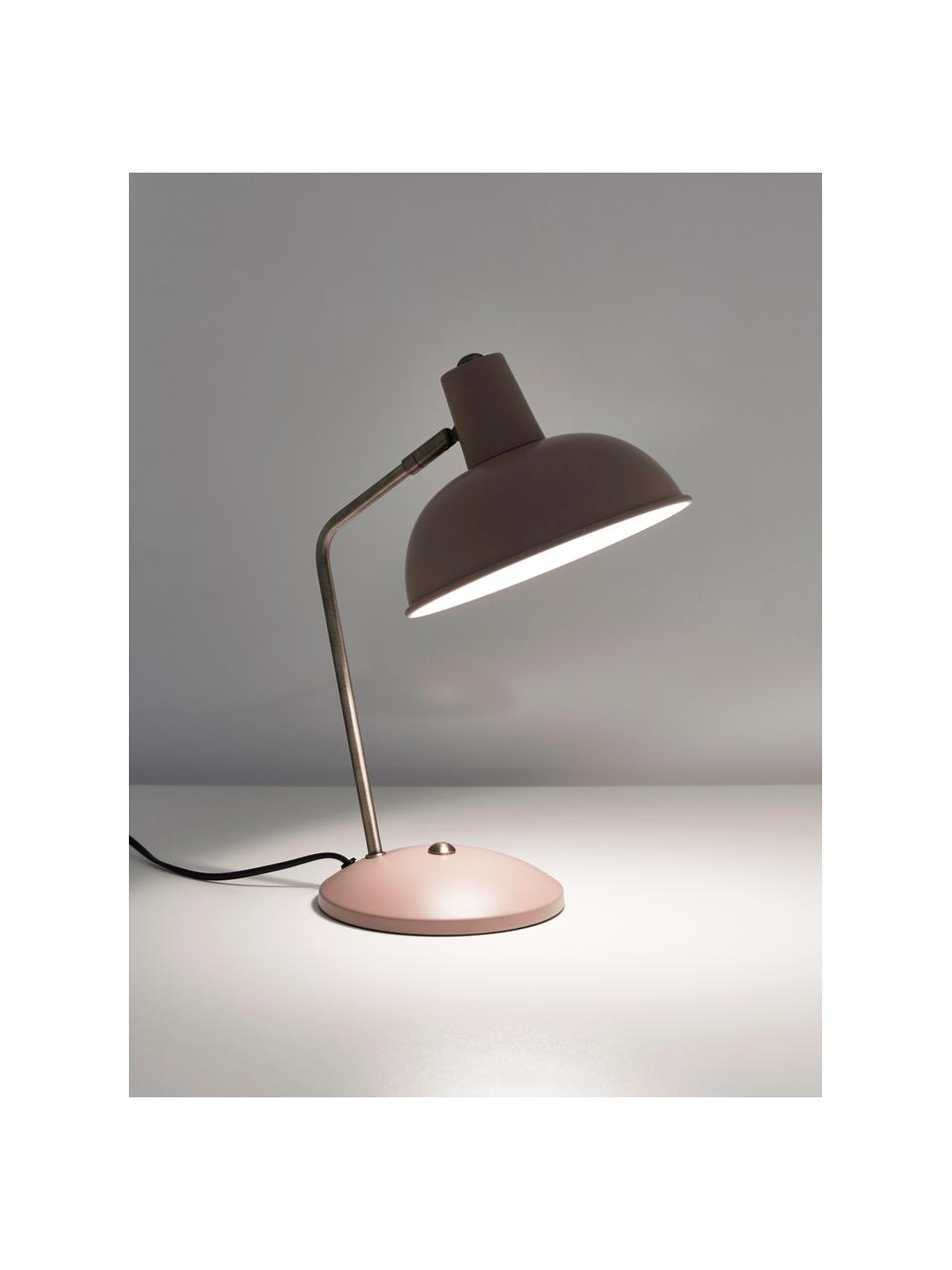 Retro-Schreibtischlampe Hood, Lampenschirm: Metall, lackiert, Lampenfuß: Metall, lackiert, Rosa, Messingfarben, B 20 x H 38 cm