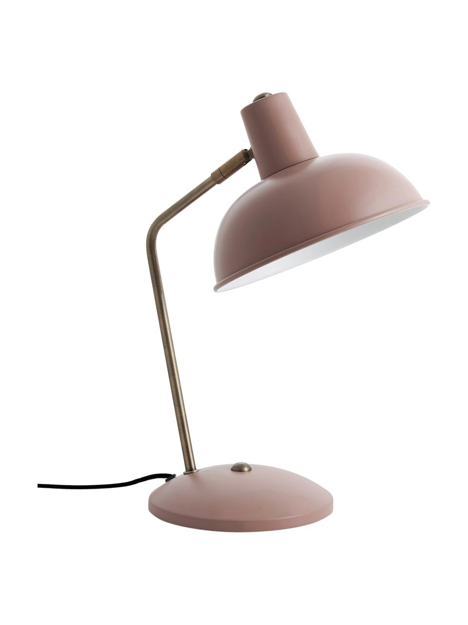Lampa biurkowa w stylu retro Hood, Lampa: blady różowy, odcienie mosiądzu klosz wewnątrz: biały, S 20 x W 38 cm