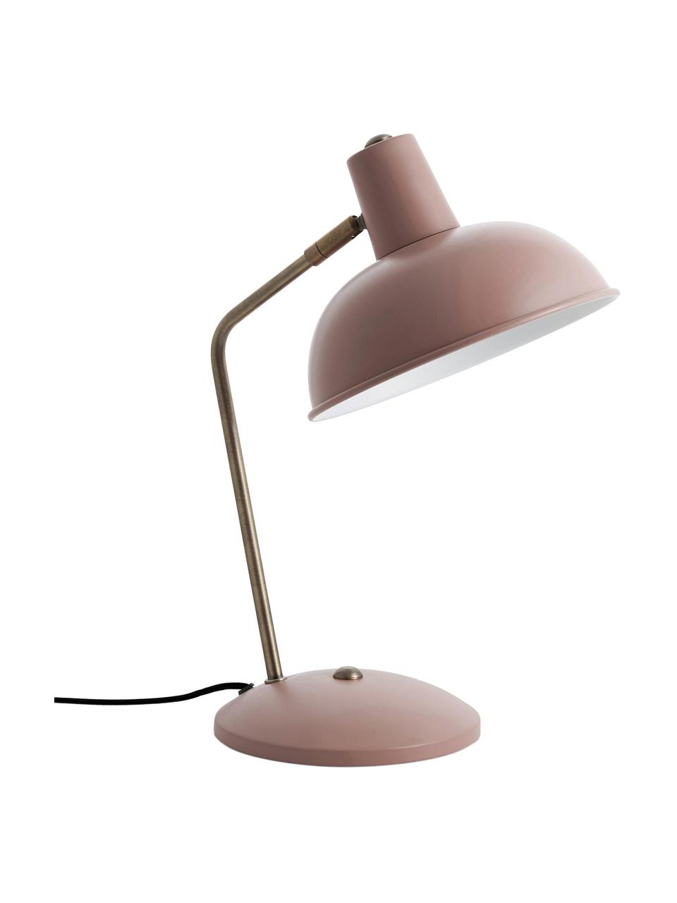 Retro-Schreibtischlampe Hood, Lampenschirm: Metall, lackiert, Lampenfuß: Metall, lackiert, Rosa, Messingfarben, B 20 x H 38 cm