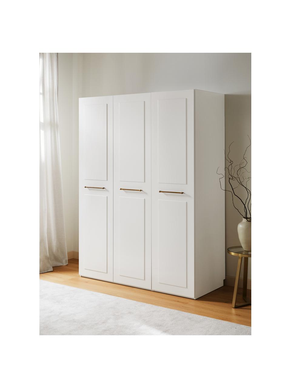 Modularer Drehtürenschrank Charlotte, 150 cm Breite, mehrere Varianten, Korpus: Spanplatte, melaminbeschi, Griffe: Messing Dieses Produkt wi, Weiß, Basic Interior, B 150 x H 200 cm