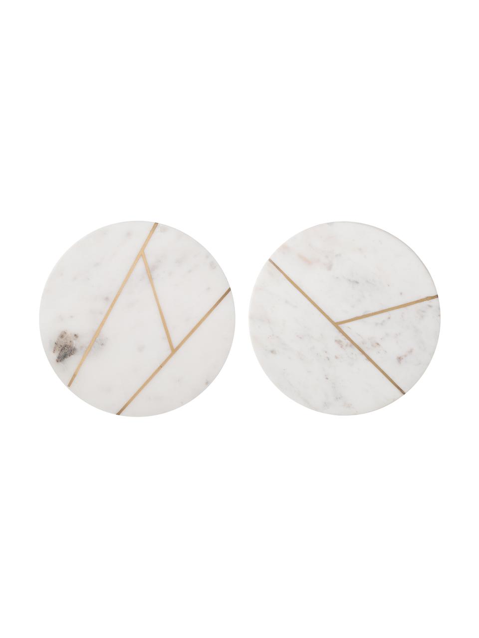 Marmeren bordenset Marble Ø 18 cm, 2-delig, 100% marmer, Wit, gemarmerd, goudkleurig, Ø 18 cm