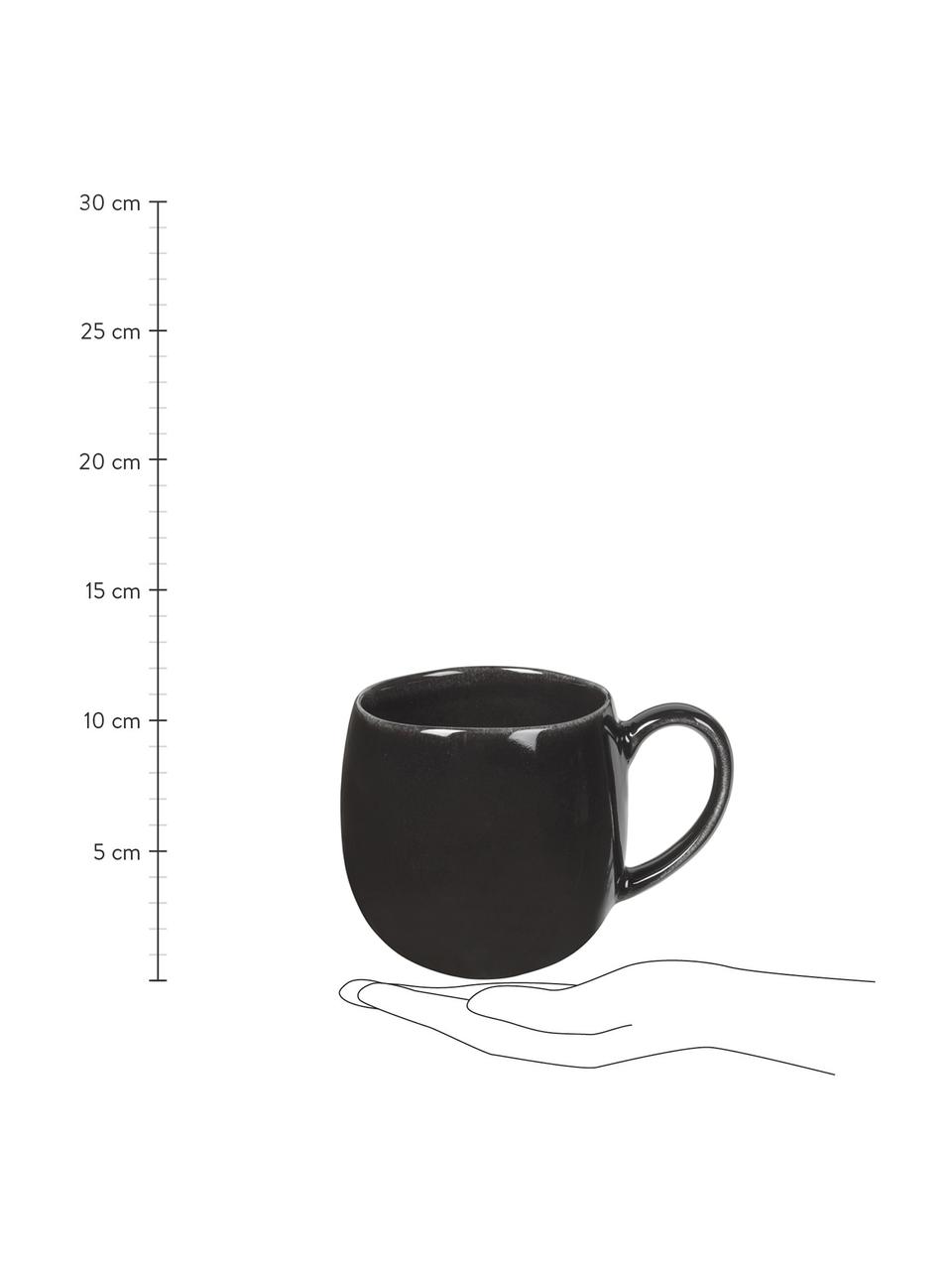Ręcznie wykonana filiżanka Nordic Coal, 2 szt., Kamionka, Antracytowy, Ø 9 x W 10 cm, 450 ml