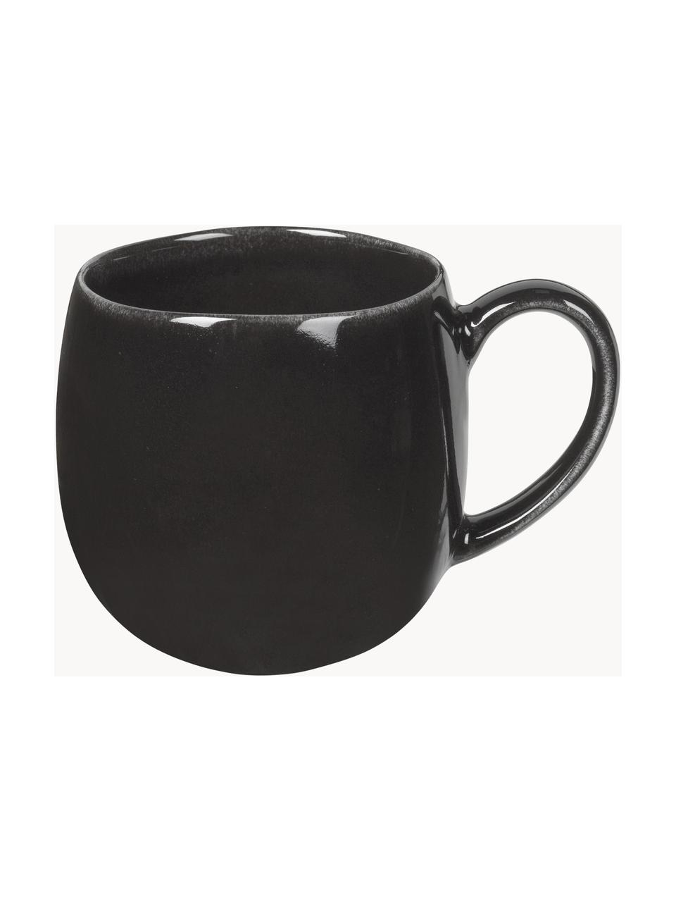 Tasses à thé XL artisanales Nordic Coal, 2 pièces, Grès cérame, Noir, chiné, Ø 9 x haut. 10 cm, 450 ml