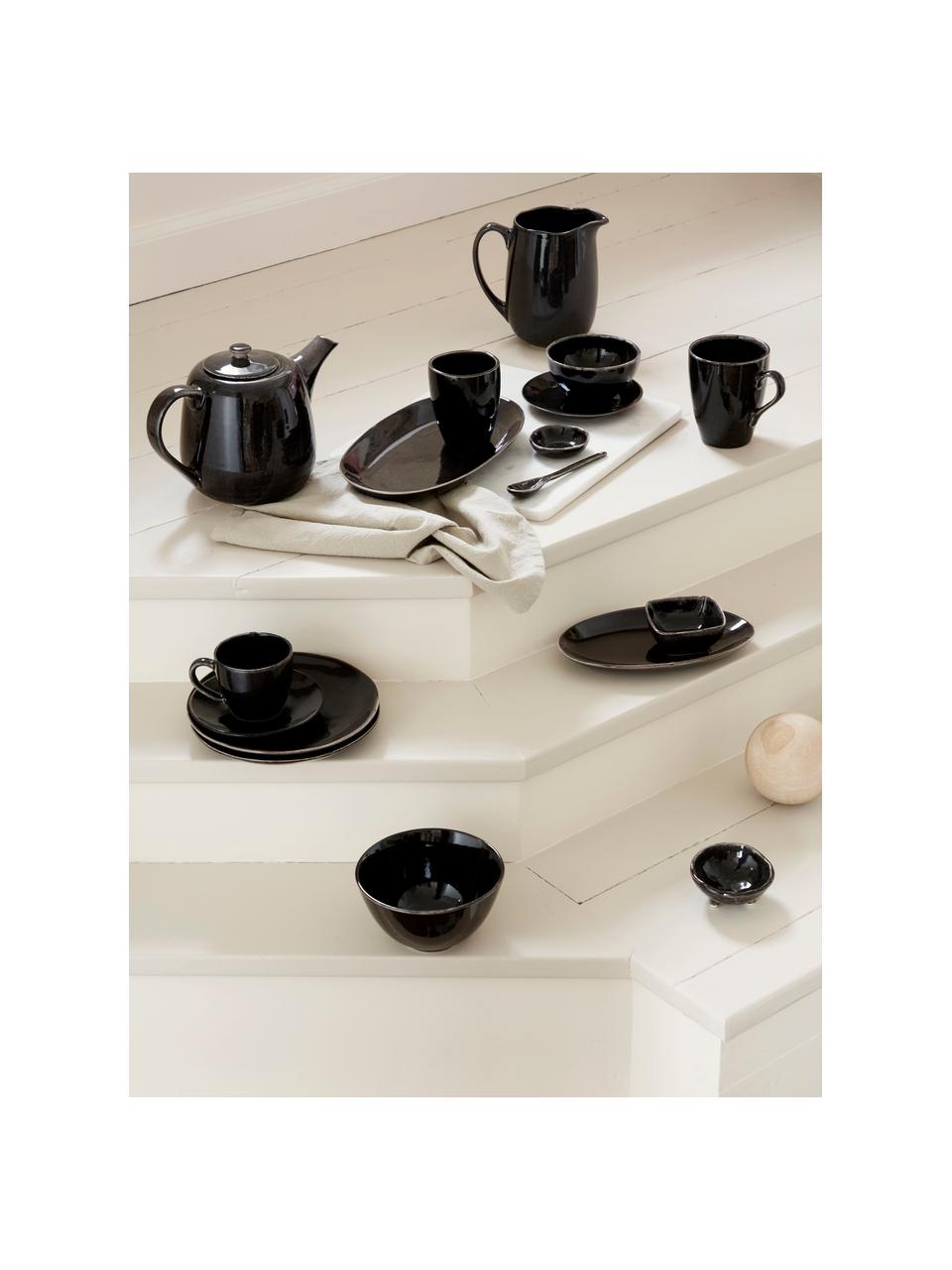 Tazas grandes artesanales Nordic Coal, 2 uds., Cerámica de gres, Negro jaspeado, Ø 9 x Al 10 cm, 450 ml