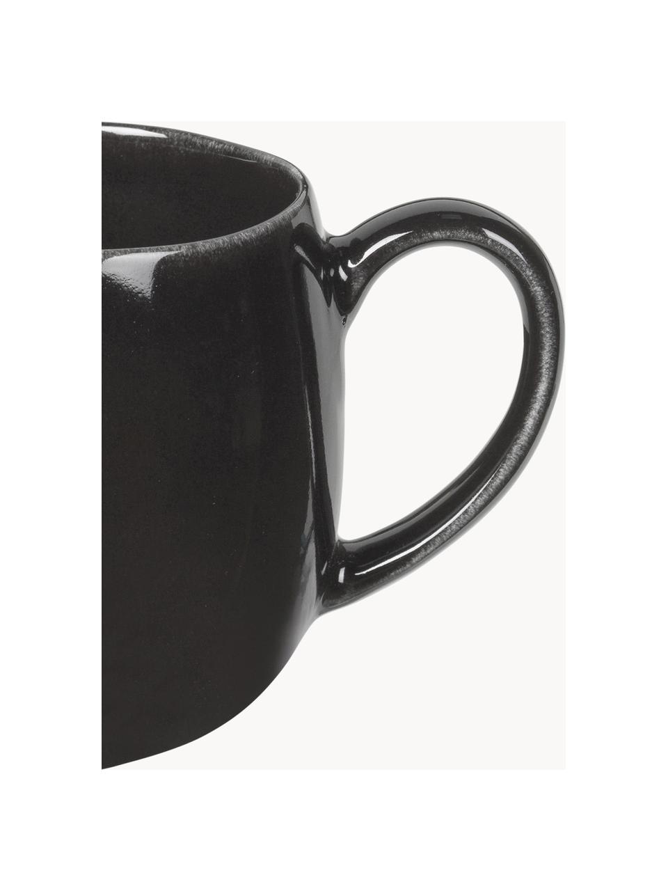 Tazas grandes artesanales Nordic Coal, 2 uds., Cerámica de gres, Negro jaspeado, Ø 9 x Al 10 cm, 450 ml