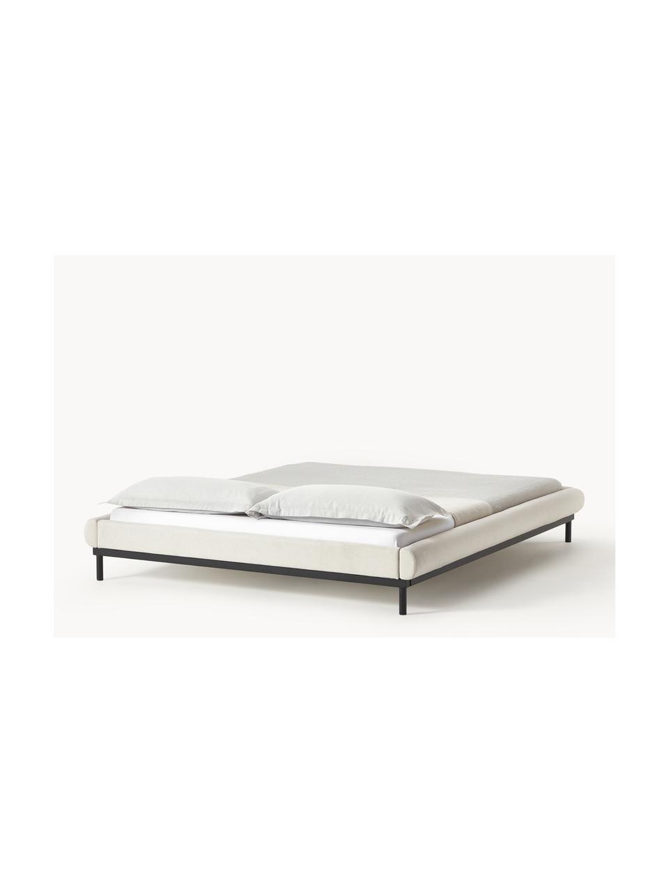 Cama tapizada Meya, Tapizado: tejido finamente texturiz, Estructura: metal con pintura en polv, Tejido beige claro, An 140 x L 200 cm