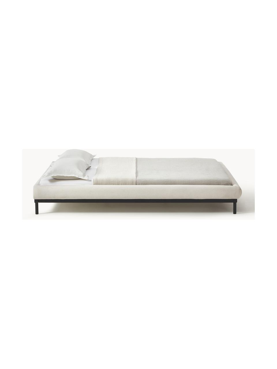 Cama tapizada Meya, Tapizado: tejido finamente texturiz, Estructura: metal con pintura en polv, Tejido beige claro, An 140 x L 200 cm