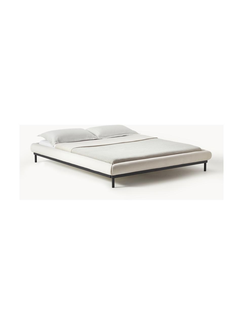 Cama tapizada Meya, Tapizado: tejido finamente texturiz, Estructura: metal con pintura en polv, Tejido beige claro, An 140 x L 200 cm