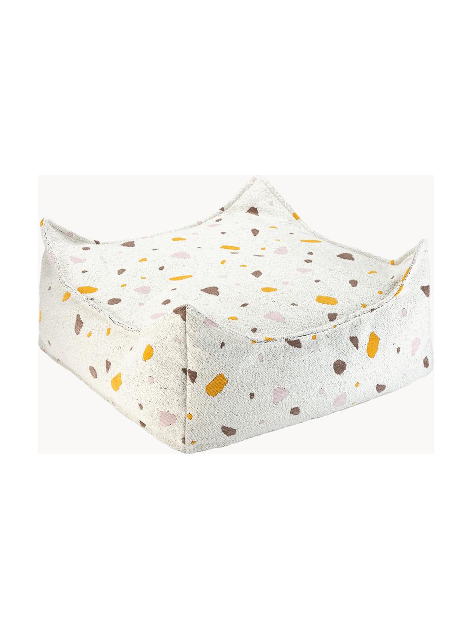 Handgefertigtes Kinder-Bodenkissen Sugar aus Bouclé, Bouclé Weiß, Terrazzo-Optik, B 60 x T 60 cm