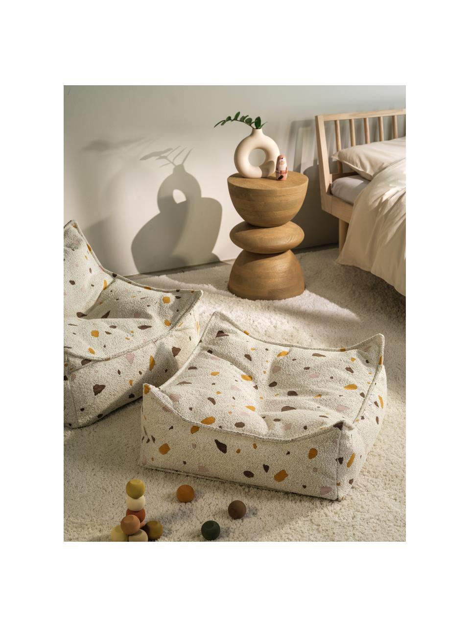 Coussin de sol en bouclette pour enfants fait main Sugar, Bouclette blanche, aspect terrazzo, larg. 60 x haut. 60 cm