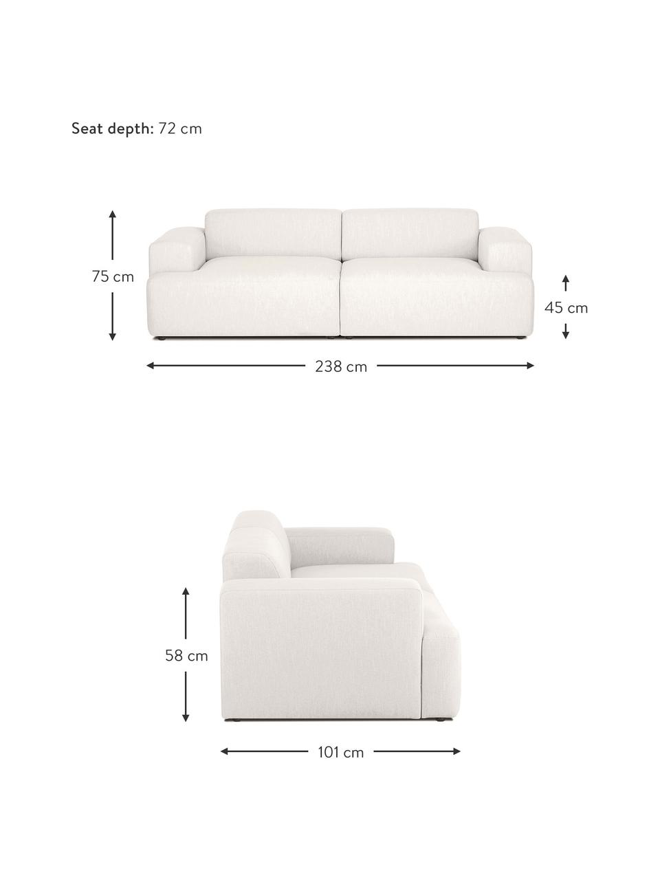 Sofa Melva (3-Sitzer), Bezug: 100% Polyester Der hochwe, Gestell: Massives Kiefernholz, FSC, Füße: Kunststoff, Webstoff Greige, B 238 x T 101 cm