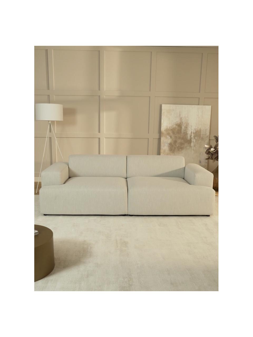 Divano 3 posti Melva, Rivestimento: 100% poliestre Con 35.000, Struttura: legno di pino massiccio, , Piedini: plastica, Tessuto greige, Larg. 238 x Prof. 101 cm
