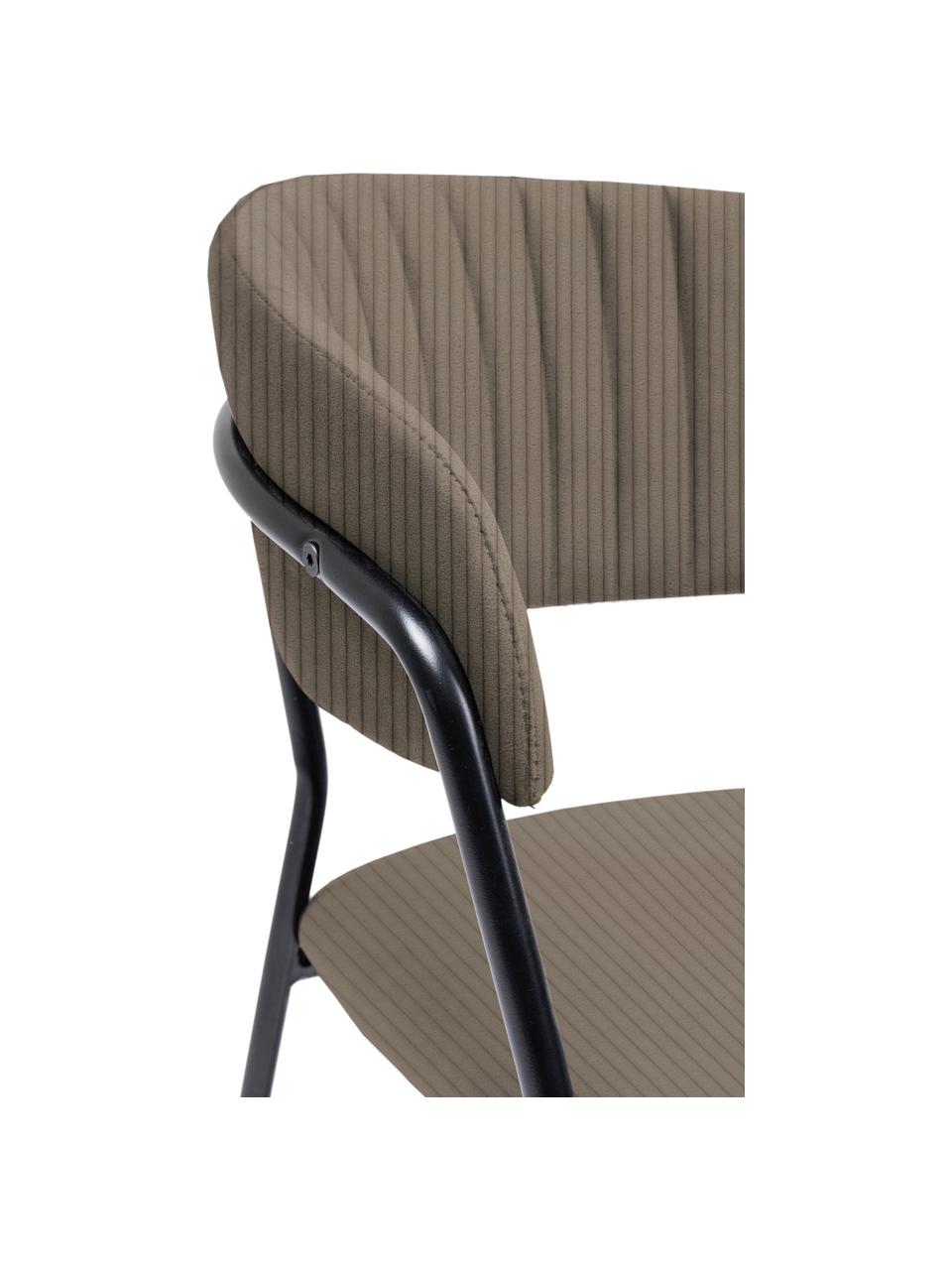 Fluwelen stoelen Belle, 2 stuks, Bekleding: fluweel (100% polyester) , Frame: gepoedercoat staal, Fluweel lichtbruin, zwart, B 57 x H 54 cm