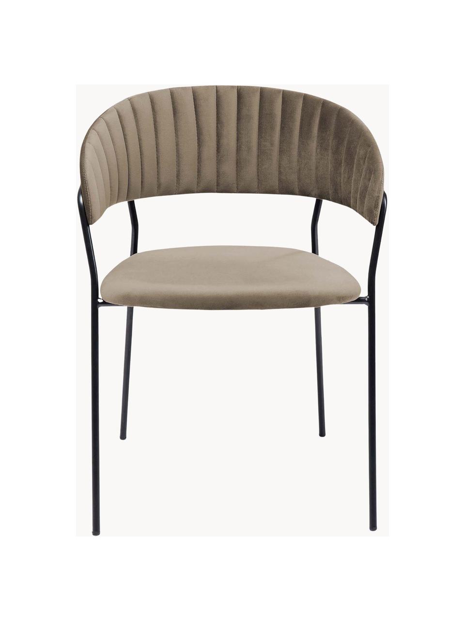 Krzesło tapicerowane Belle, 2 szt., Tapicerka: aksamit (100% poliester) , Stelaż: stal malowana proszkowo, Jasnobrązowy aksamit, czarny, S 57 x G 54 cm