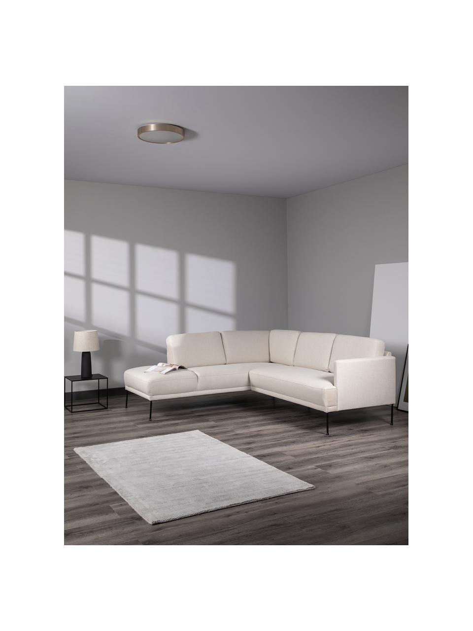 Divano angolare con piedini in metallo Fluente, Rivestimento: 80% poliestere, 20% ramiè, Struttura: legno di pino massiccio, Piedini: metallo verniciato a polv, Tessuto beige, Larg. 221 x Prof. 200 cm, chaise longue a sinistra