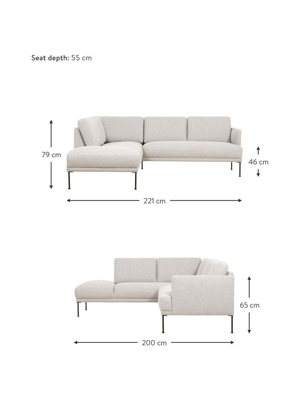 Rohová pohovka s kovovými nohami Fluente, Béžová, Š 221 x H 200 cm, ľavé rohové prevedenie
