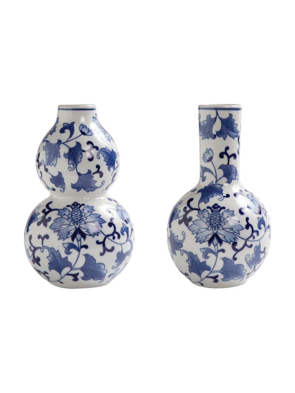 Lot de vases Dutch Delight, 2 élém., Porcelaine, Blanc, bleu, Ø 12 x haut. 20 cm