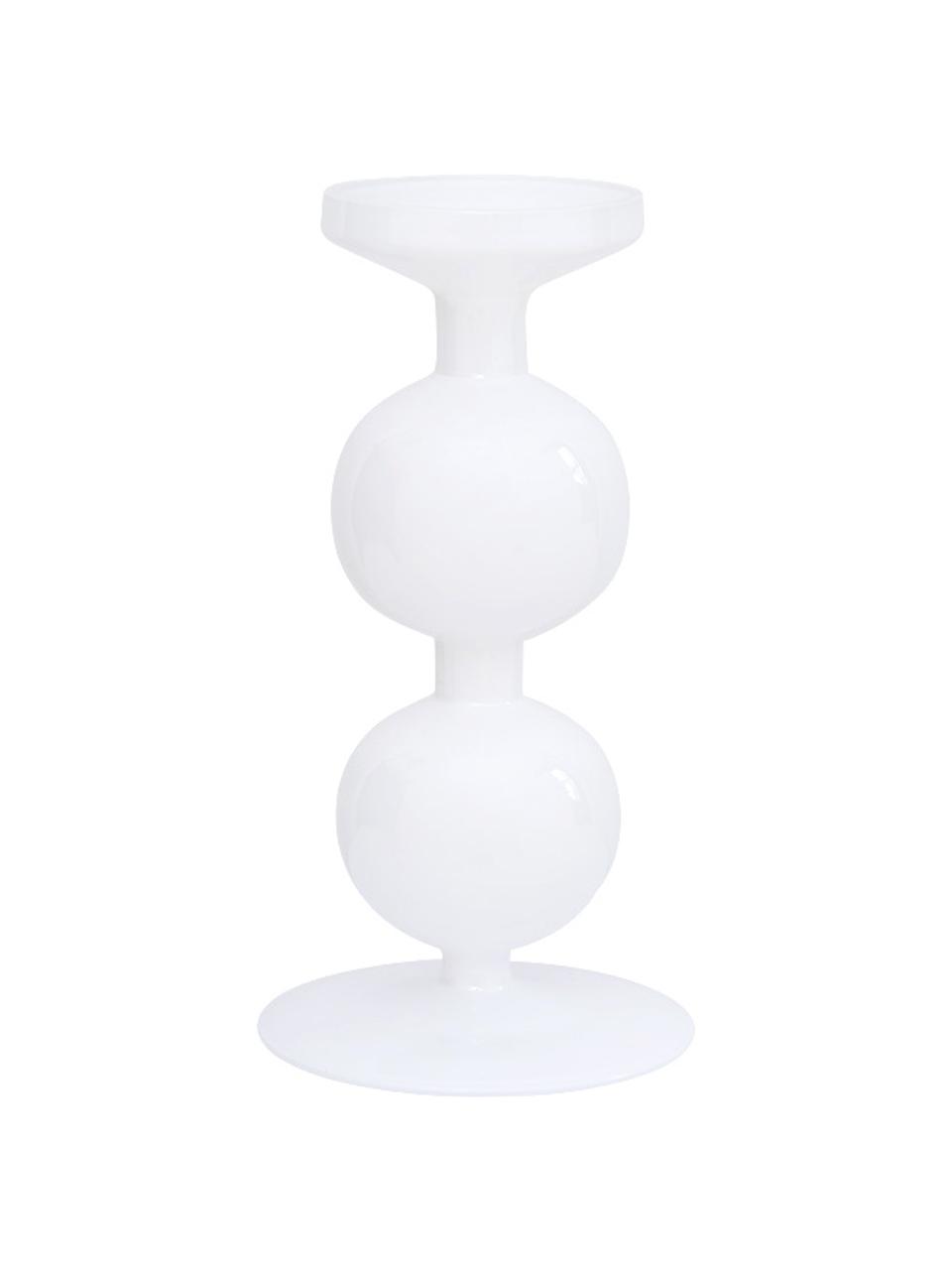 Candelabro in vetro bianco riciclato Bulb, Vetro riciclato, Bianco lucido, Ø 15 x Alt. 25 cm