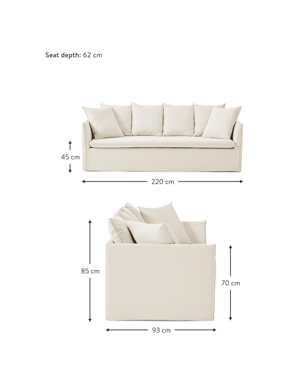 Bank Mila (3-zits), Bekleding: 100% polyester Met 100.00, Frame: dennenhout, vezelplaat, s, Geweven stof beige, B 220 x H 85 cm