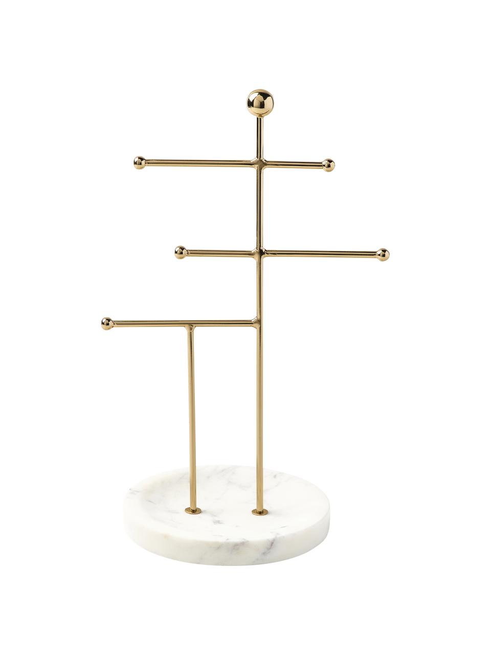 Stand portagioie con base in marmo Selina, Struttura: metallo, Bianco, marmorizzato, oro, Larg. 20 x Alt. 32 cm