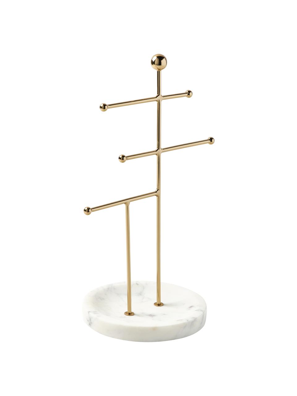 Stand portagioie con base in marmo Selina, Struttura: metallo, Bianco, marmorizzato, oro, Larg. 20 x Alt. 32 cm