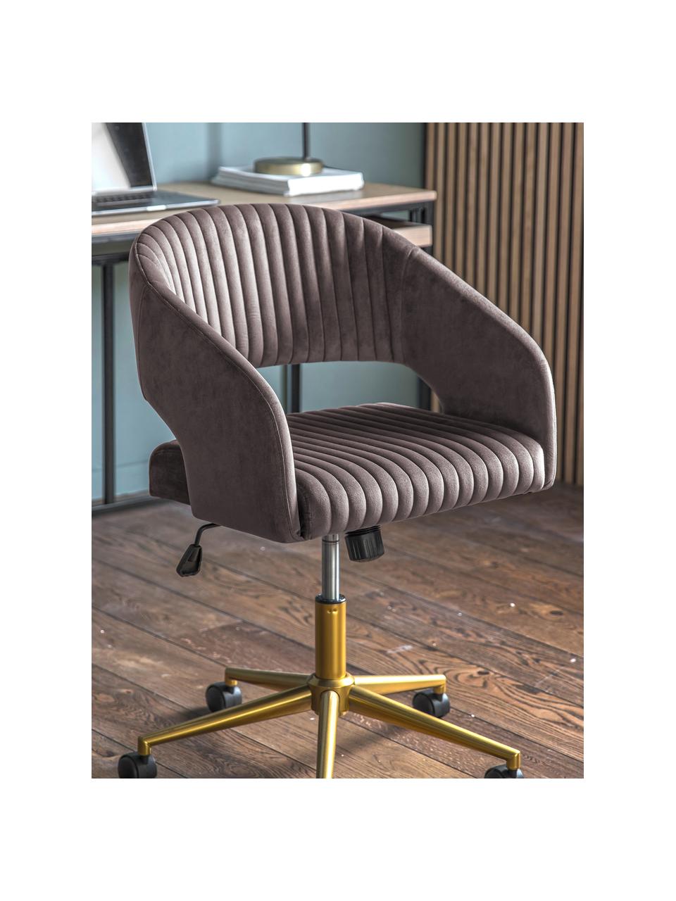 Sedia da scrivania in velluto Murray, regolabile in altezza, Rivestimento: velluto di poliestere, Sottostruttura: compensato, Gambe: metallo zincato, Ruote: plastica(nylon), Velluto grigio, dorato, Larg. 56 x Prof. 52 cm