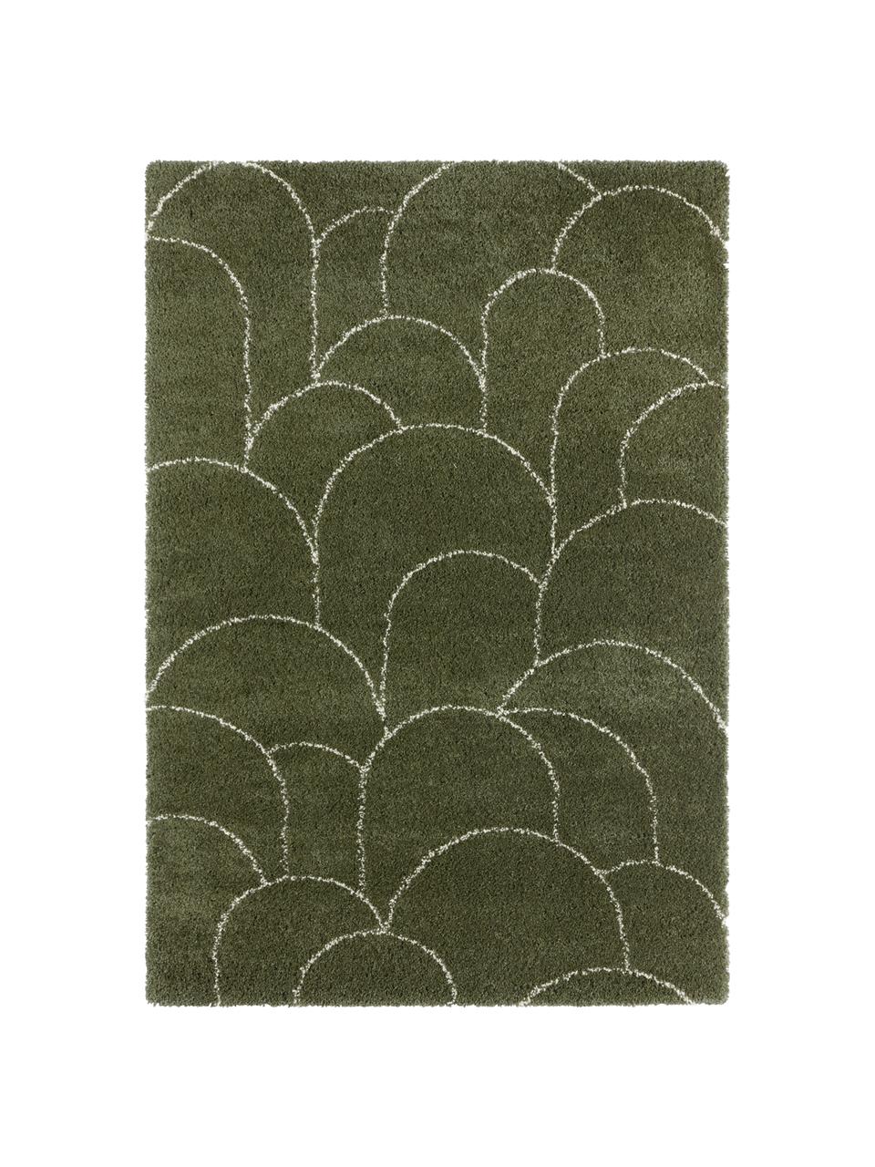 Hochflorteppich Desso in Grün mit grafischem Muster, 100% Polypropylen, Waldgrün, Creme, B 80 x L 150 cm (Grösse XS)