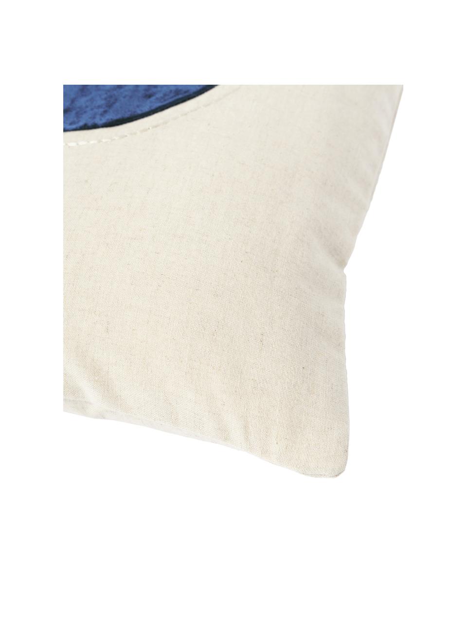 Funda de cojín de terciopelo bordada Farah, Parte superior: mezcla de algodón (70% al, Parte trasera: mezcla de algodón (70% al, Azul marino, beige, An 45 x L 45 cm
