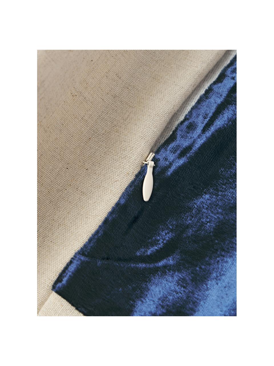 Funda de cojín de terciopelo bordada Farah, Parte superior: mezcla de algodón (70% al, Parte trasera: mezcla de algodón (70% al, Azul marino, beige, An 45 x L 45 cm