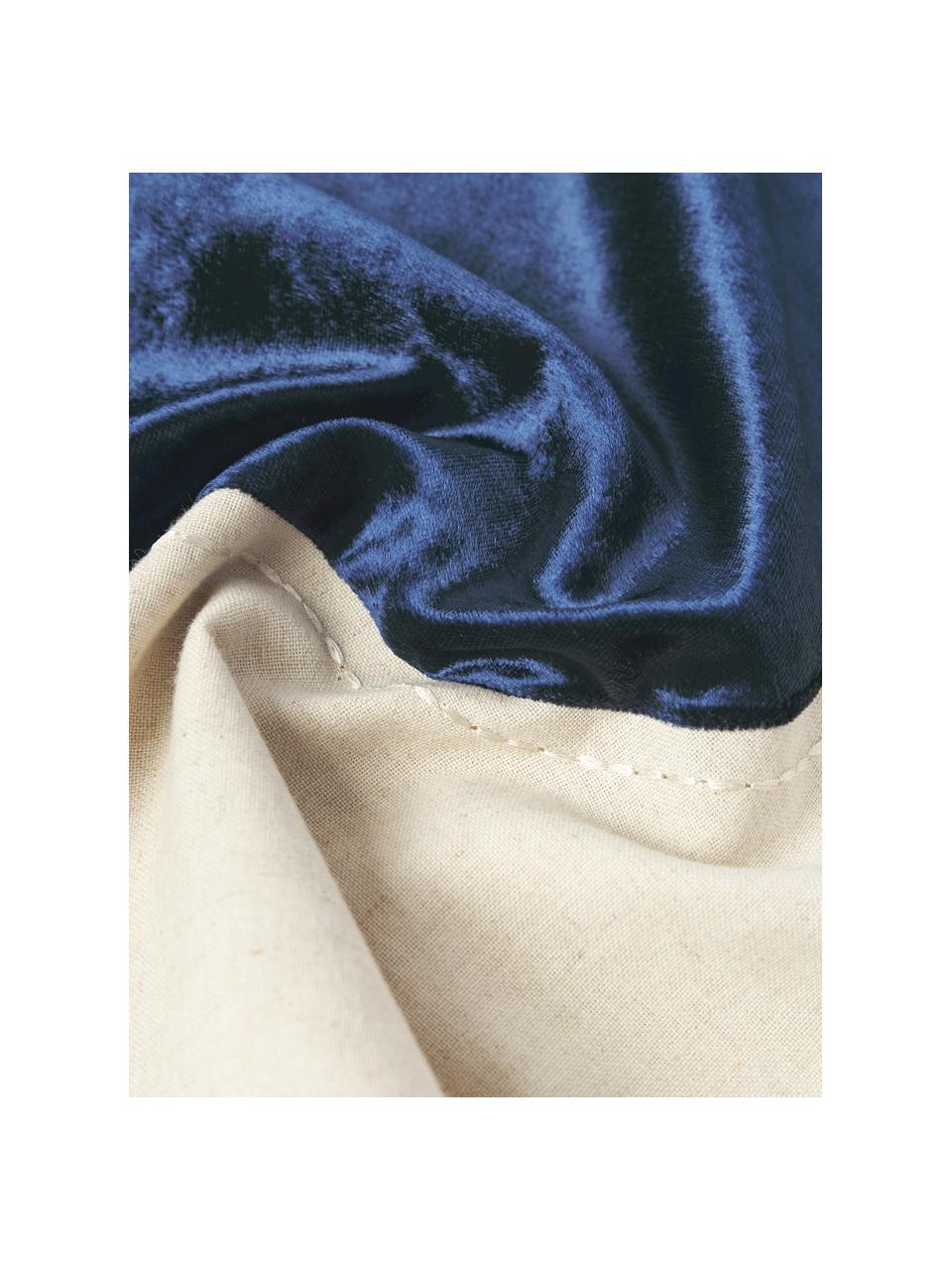 Copricuscino ricamato con decoro in velluto Farah, Retro: misto cotone (70% cotone,, Blu scuro, beige, Larg. 45 x Lung. 45 cm