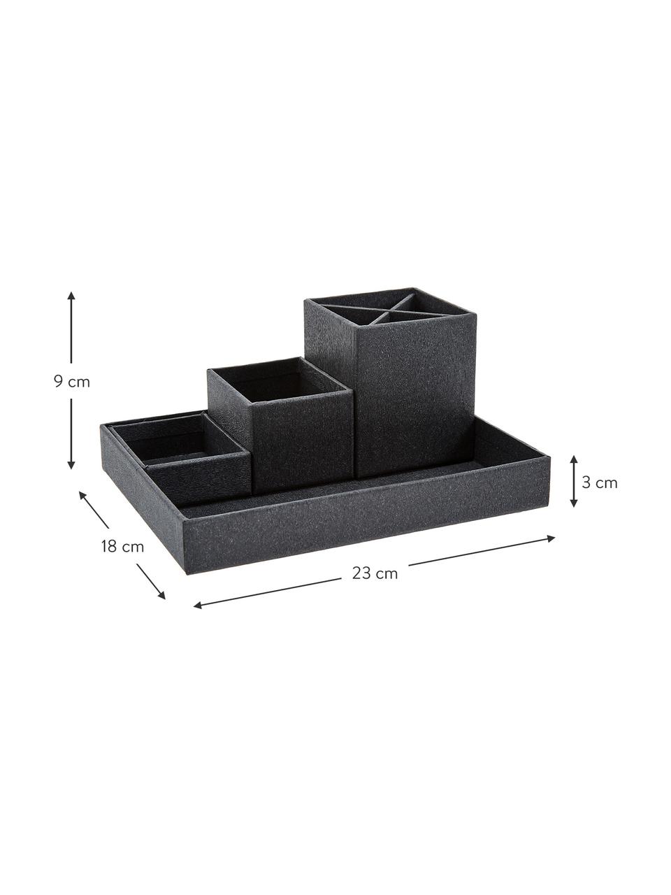 Set organizer ufficio Lena 4 pz, Cartone massiccio, stampato con decori in legno, Nero, Set in varie misure