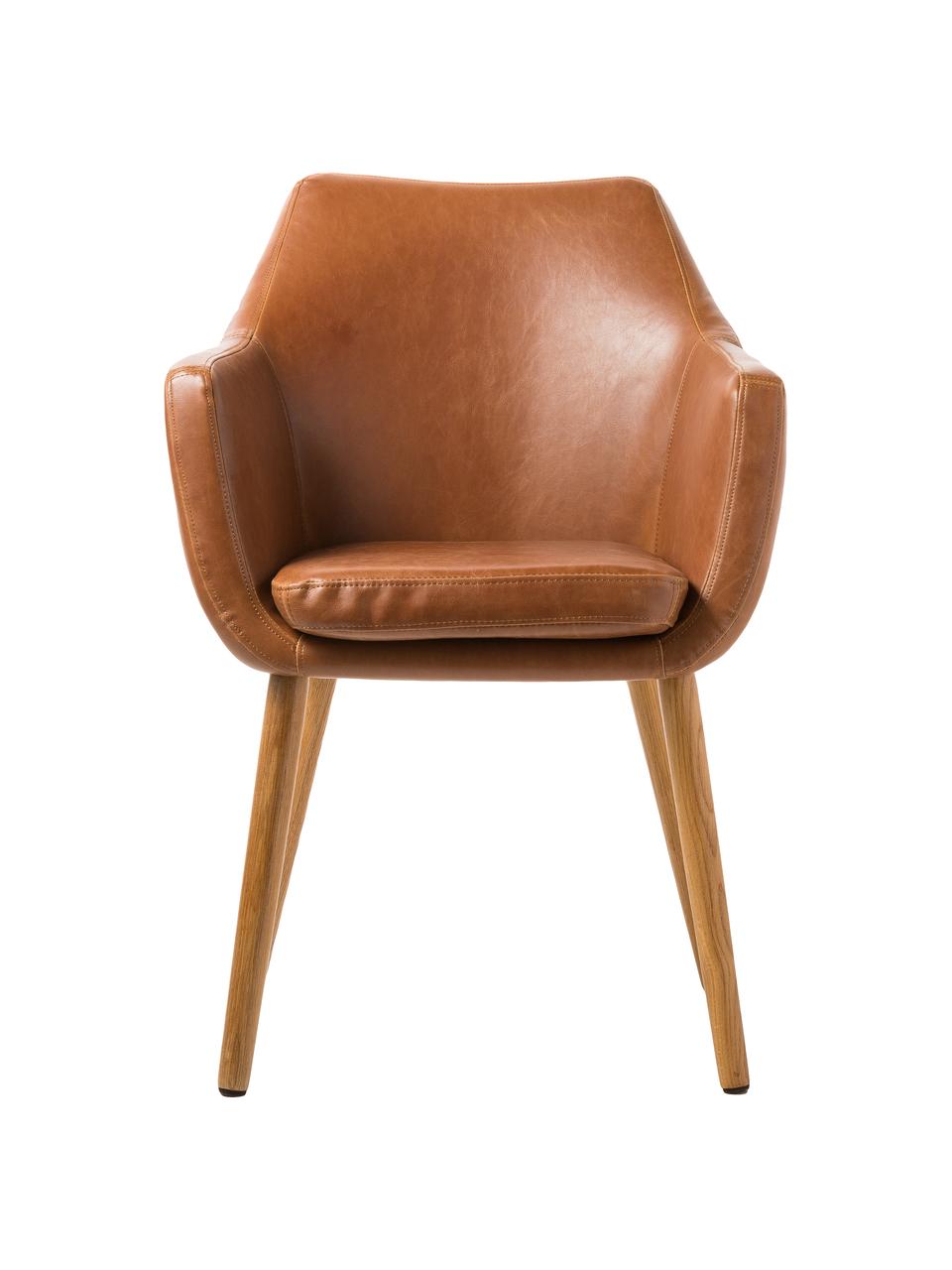 Židle s područkami z imitace kůže Nora, Imitace kůže koňaková, dubové dřevo, Š 56 cm, H 55 cm