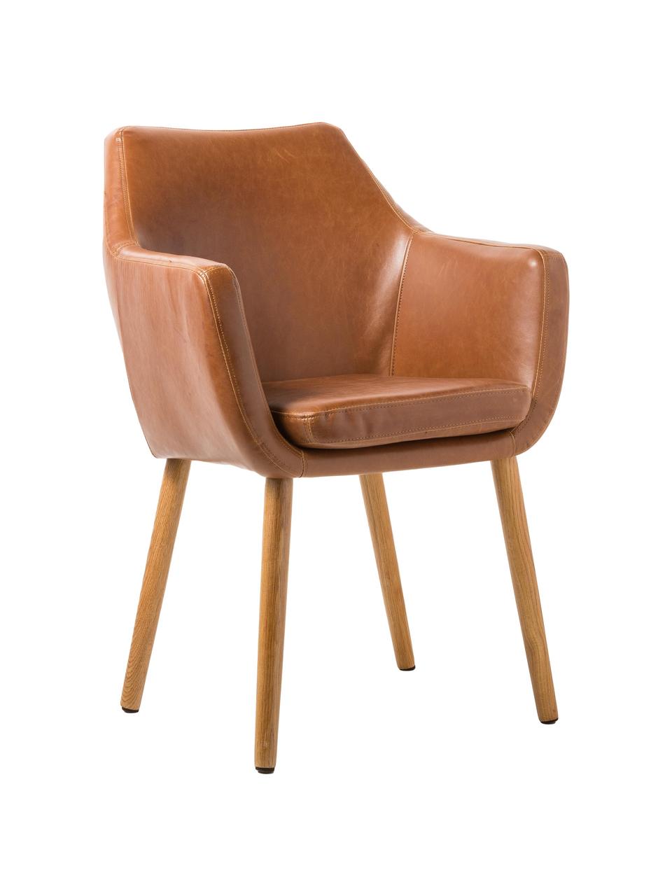 Chaise en cuir synthétique Nora, Cuir synthétique cognac, clair bois de chêne, larg. 56 x prof. 55 cm