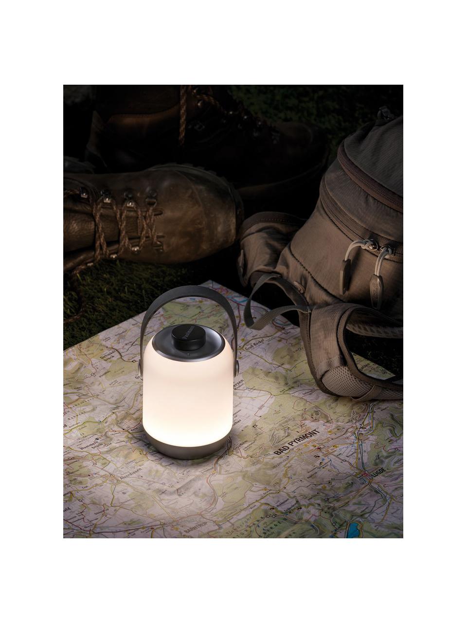 Mobile dimmbare Außentischlampe Clutch, Lampenschirm: Kunststoff, Griff: Kunststoff, Weiß, Grau, Silberfarben, Ø 9 x H 12 cm