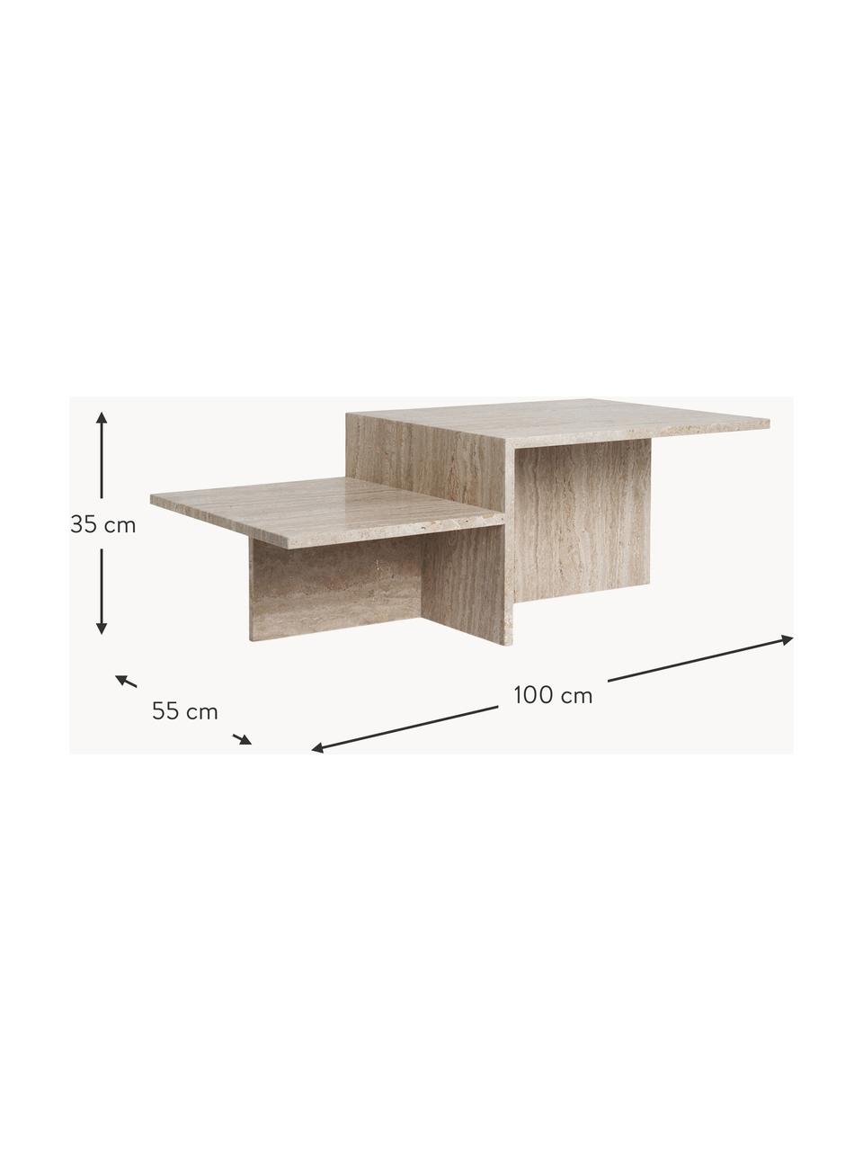 Travertin-Couchtisch Distinct mit zwei Tischplatten, Travertin, Travertin Beige, B 100 x T 55 cm