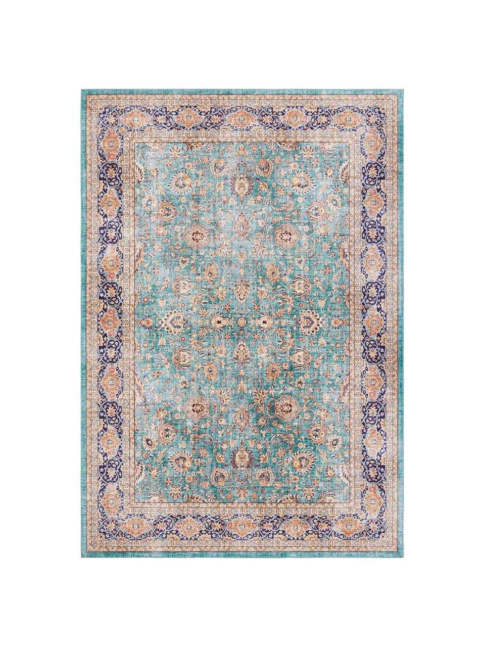 Loper Keshan Maschad in oosterse stijl, 100% polyester, Turquoise, meerkleurig, B 80 x L 150 cm (maat XS)