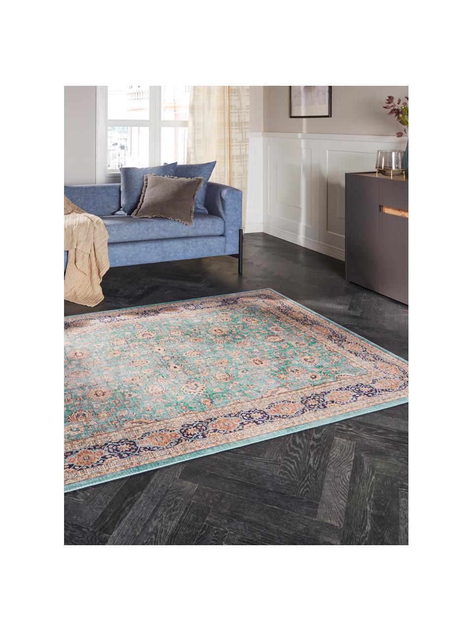 Tapis Keshan Mashad, 100 % polyester, Turquoise, multicolore, larg. 80 x long. 150 cm (taille XS)