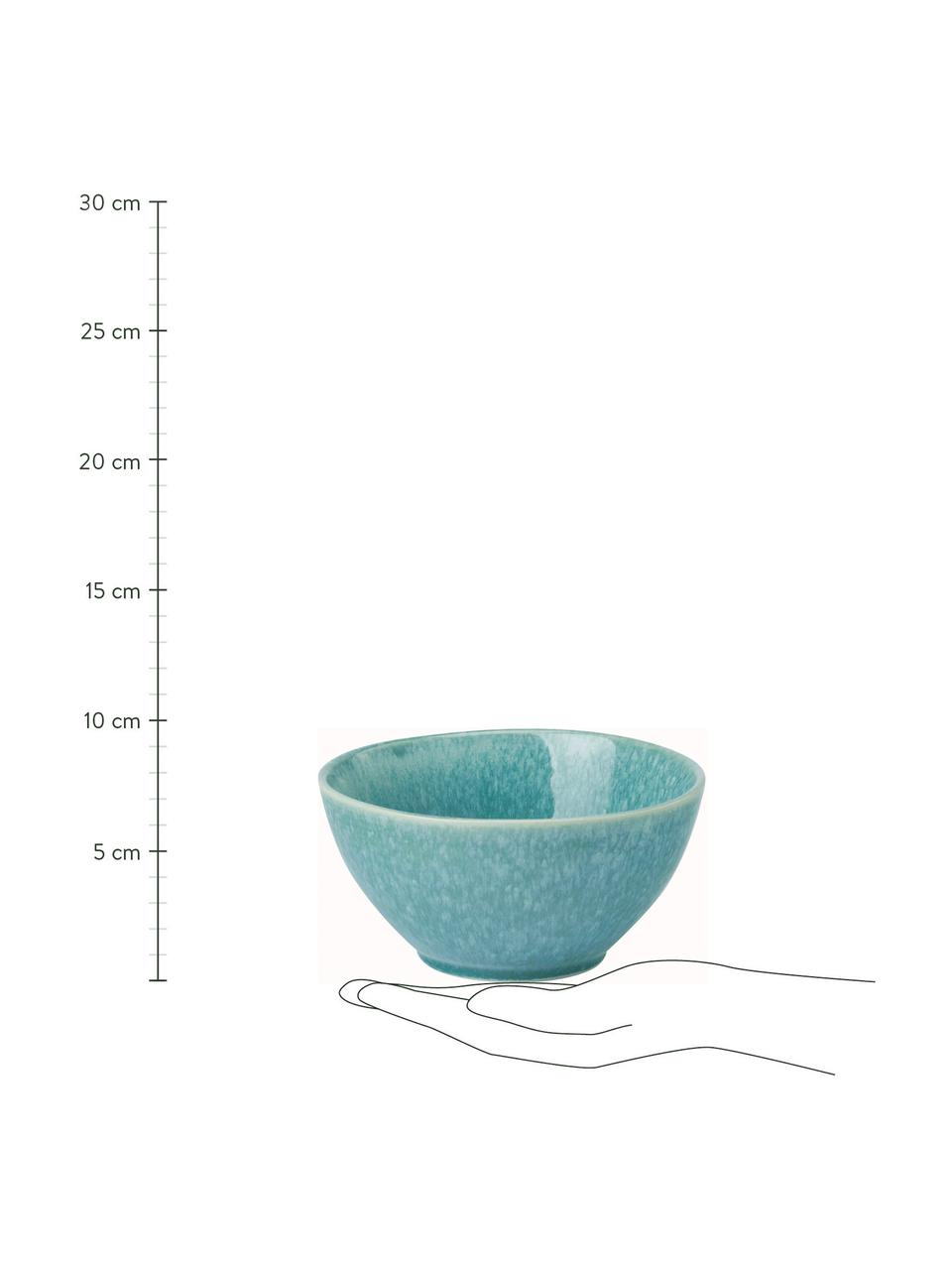 Bol à muesli artisanal grès turquoise avec émail Anthia, 2 pièces, Grès cérame, Turquoise, Ø 15 x haut. 8 cm