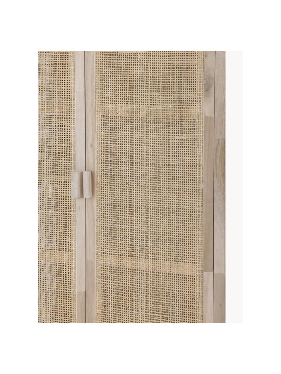 Kleiner Kleiderschrank Marrika, Korpus: Gmelina-Holz, Front: Rattan, Gmelina-Holz, B 85 x H 150 cm