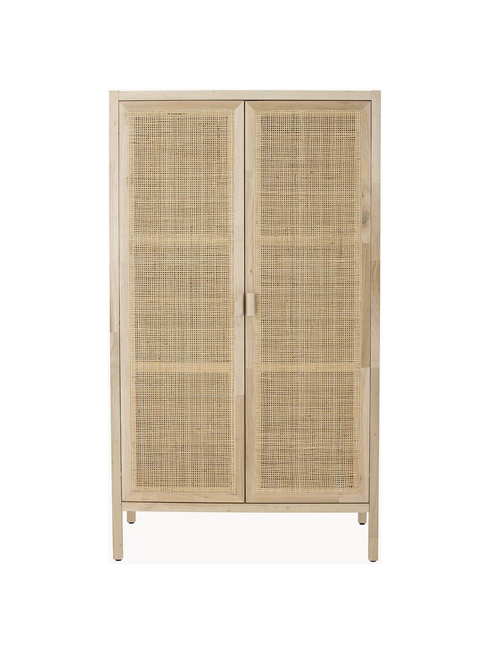 Kleiner Kleiderschrank Marrika, Korpus: Gmelina-Holz, Front: Rattan, Gmelina-Holz, B 85 x H 150 cm