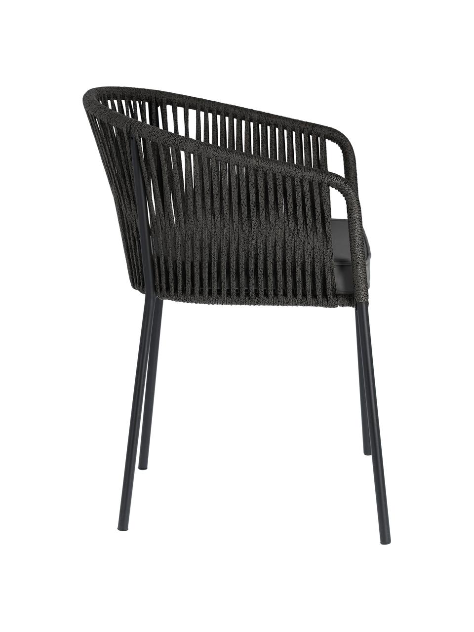 Tuinstoel Yanet, Bekleding: 100% polyester, Frame: gegalvaniseerd metaal, Zwart, geweven stof donkergrijs, B 56 x D 55 cm