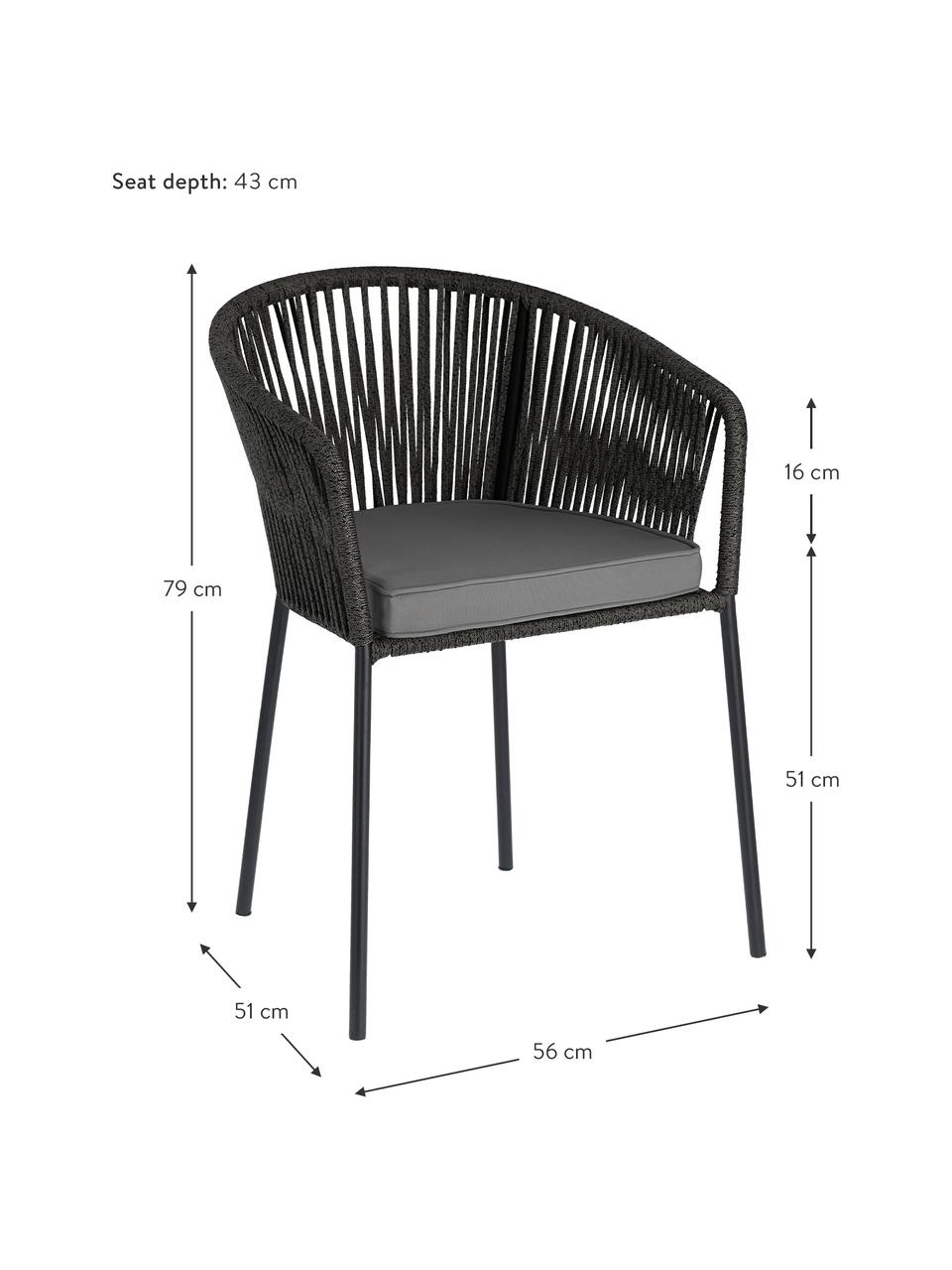 Chaise de jardin Yanet, Noir, tissu gris foncé, larg. 56 x prof. 56 cm
