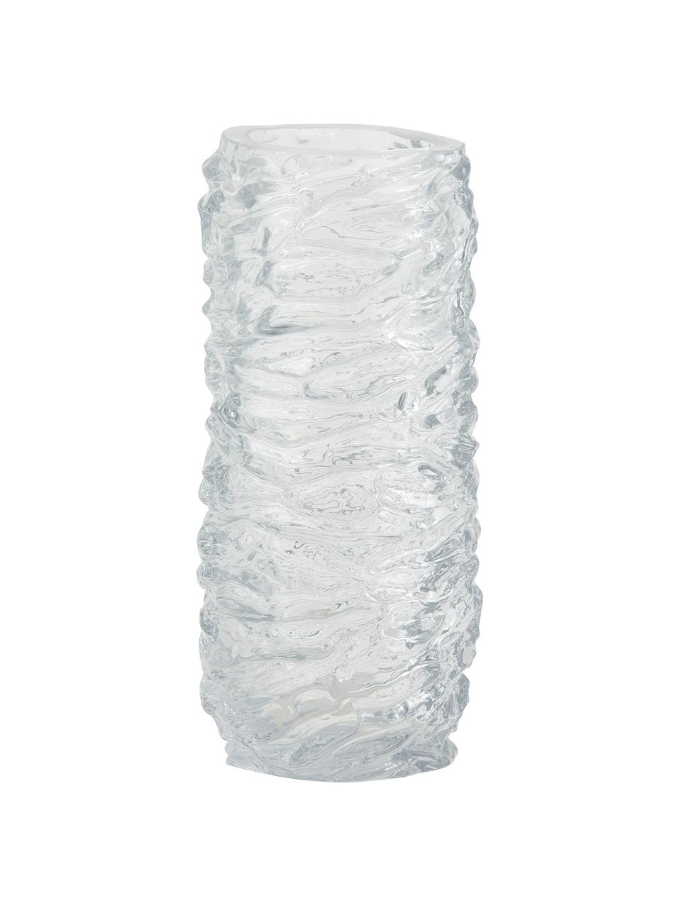 Hoge glazen vaas Maio met gestructureerde oppervlak, Glas, Transparant, Ø 12 x H 28 cm