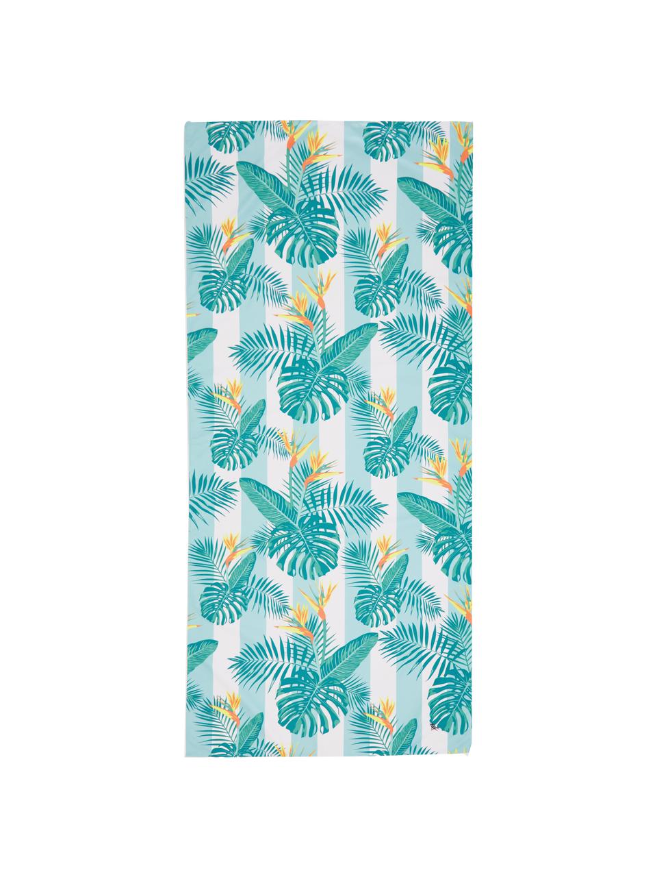 Fouta motif tropical Botanical, Blanc, jaune, turquoise, larg. 90 x long. 200 cm