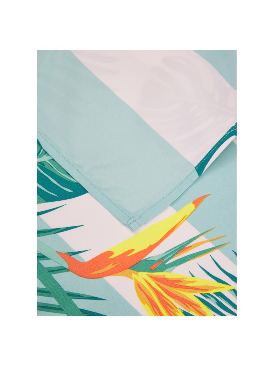 Gestreept strandlaken Botanical met bloemen motief, Wit, geel, turquoise, B 90 x L 200 cm