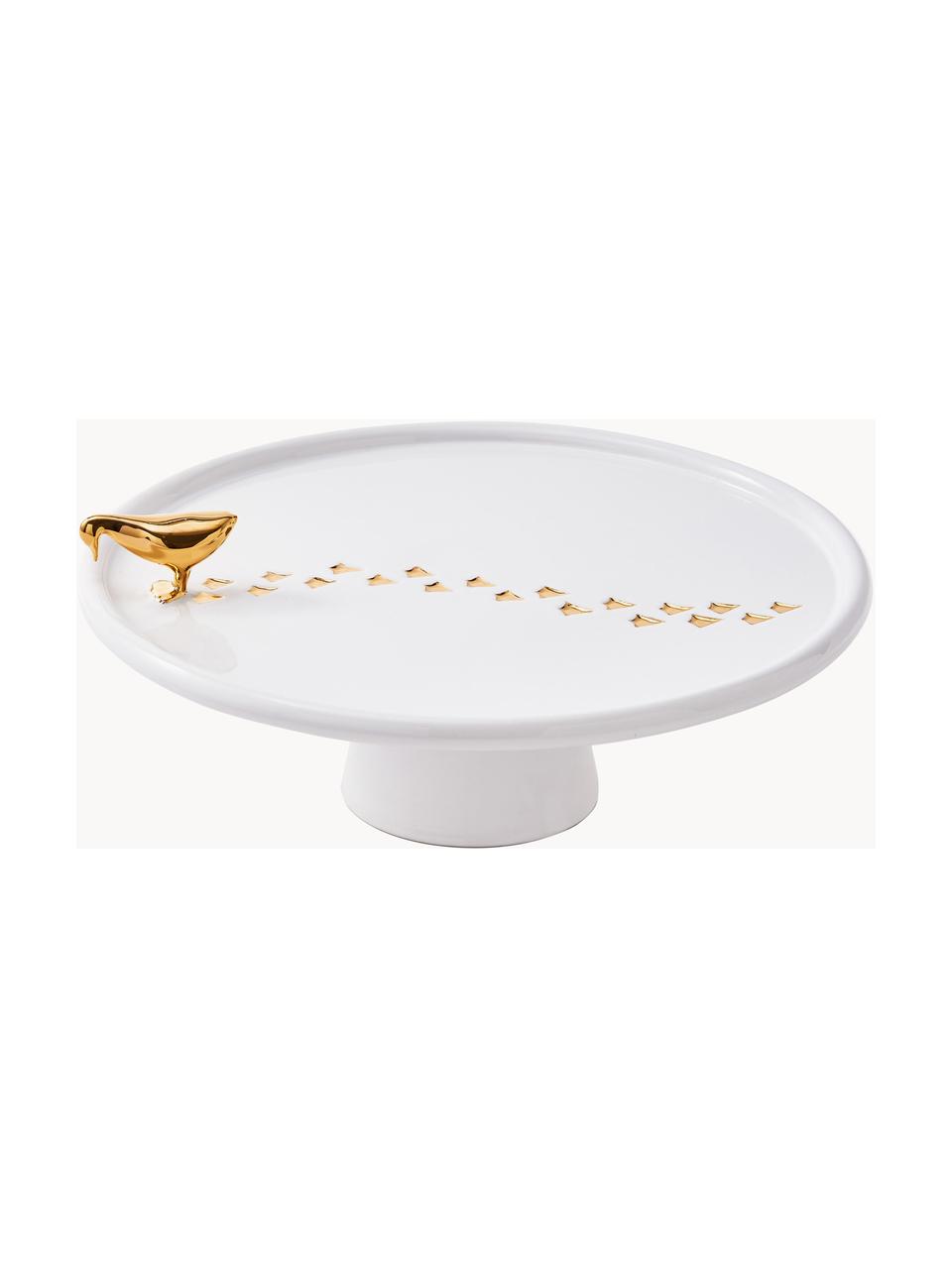 Ručně vyrobený servírovací talíř z keramiky Walking Duck, Keramika, Bílá, zlatá, Ø 30 cm