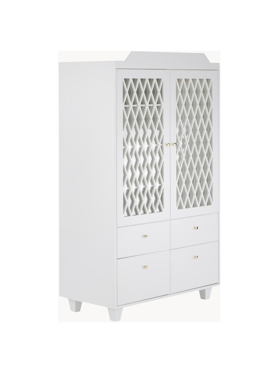 Kledingkast Harlequin, Frame: gelakt MDF met VOC-vrije , Handvatten: messing, Wit, B 106 x H 176 cm