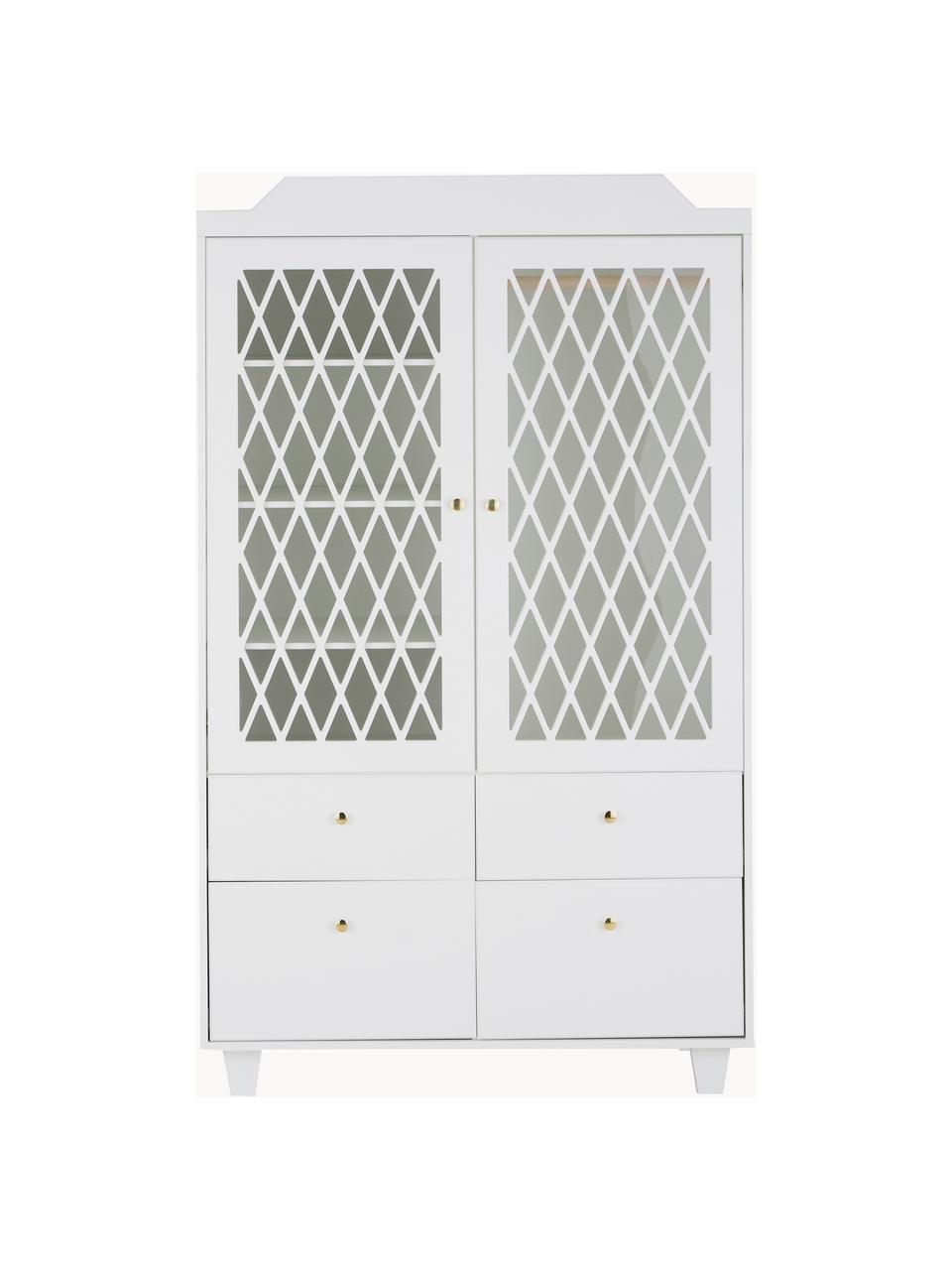 Armadio per bambini Harlequin, Maniglie: ottone, Legno laccato bianco, Larg. 106 x Alt. 176 cm